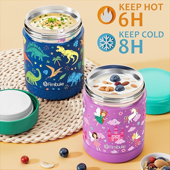 Fimibuke Bento Lunch Box for Kids with Food Ja, 3-Compartment 32OZ Snack Lunch Container, Lunch Bag, 12OZ Insulated Food Jar & Ice Pack Set for Age 3-12 School Daycare Toddler Teen Girls Boy, Rainbow