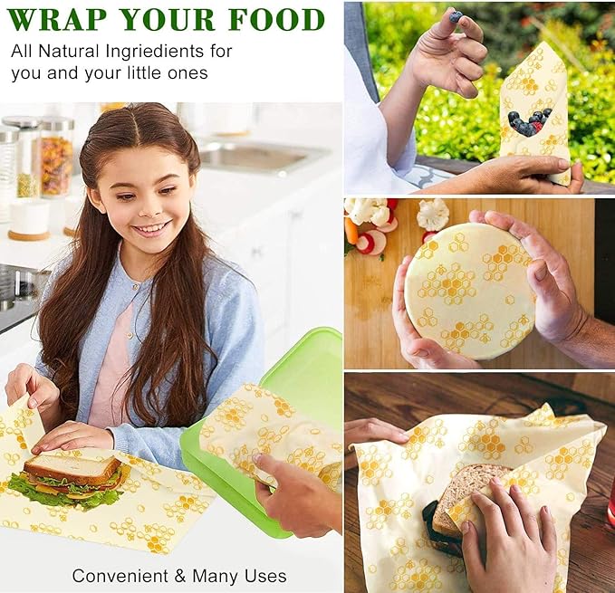 Reusable Storage Bags 15 Packs Reusable Silicone Storage Bags Set with 6 PCS Eco-Friendly Leakproof Silicone Food Storage Bags,3PCS Beeswax Wrap+6PCS Silicone Stretch Lids Cover for Meat Fruit Veggies