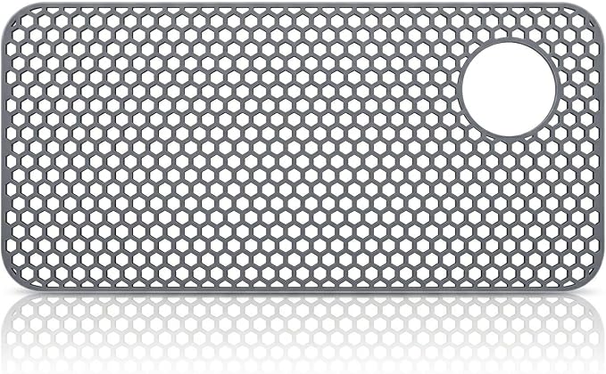 Silicone Sink Protectors for Kitchen - Non-Slip Heat Resistant Grid Mat for Farmhouse Porcelain Stainless Steel, Protects & Cushions Your Sink(Gray 1PCS, 28.5"x14.5" Right-Side Drain)