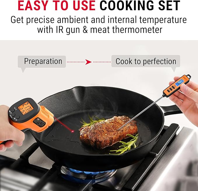 TempPro Temperature Gun, Infrared Thermometer Gun with Laser, Laser Thermometer Gun -58-1022 ℉, Meat Thermometer Digital with Super Long Probe, Food Thermometer for Cooking(Previously ThermoPro)