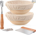 DOYOLLA Proofing Baskets for Sourdough Bread Making, Dough Proofing Bowls Kit with Cloth Liner + Scoring Lame + Scraper for Professional & Home Sourdough Bakers (Round,8.5 inch,Set of 2) | Handmade Rattan