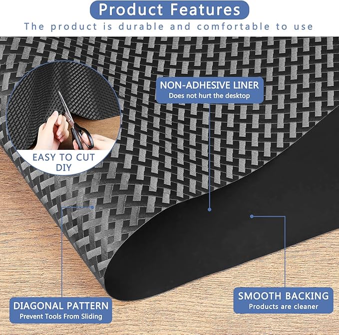HooTown Shelf Liner Kitchen Cabinet Drawer Mats 23.6 Inch Wide x 196.8 Inch Long, Non Slip EVA Plastic Water Resistant Pad for Bathroom Drawers, Shoe Shelves, Under Sink, Black