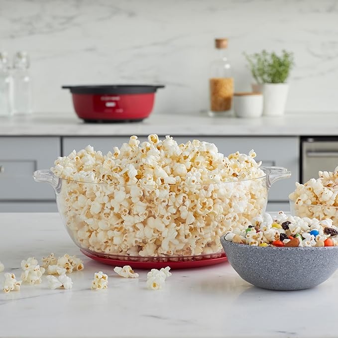 West Bend Stir Crazy Hot Oil Popcorn Popper, Popcorn Maker Machine with Large Serving Bowl Lid and Stirring Rod, 6-Qt., Red