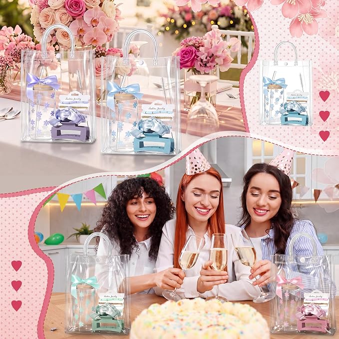 Suncalla 36 Pcs 6 Set Morandi Birthday Gifts for Women, Sleepover Spa Party Girls Trip Bachelorette Party Favors for 6 People, Daisy Glass Cup Bracelets Hair Bands Hair Clip Tote Bags Bows