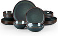 HaWare Plates and Bowls Set, Stoneware Dinnerware Sets, 16-Piece Hand-painted Dishware for 4, Ceramic Dish Set for Home Kitchen, Scratch Resistant, Microwave and Dishwasher Safe, Reactive Moss Green