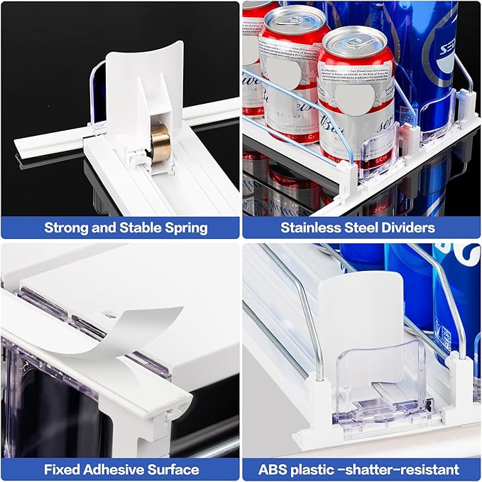 Drink Organizer for Fridge, Automatic Pusher Soda Can Dispenser for Refrigerator, Adjustable Width Holds up to 15 Cans Fridge Drink Organizer for Beer Beverage-3Row 15.3" D x 9.9" W