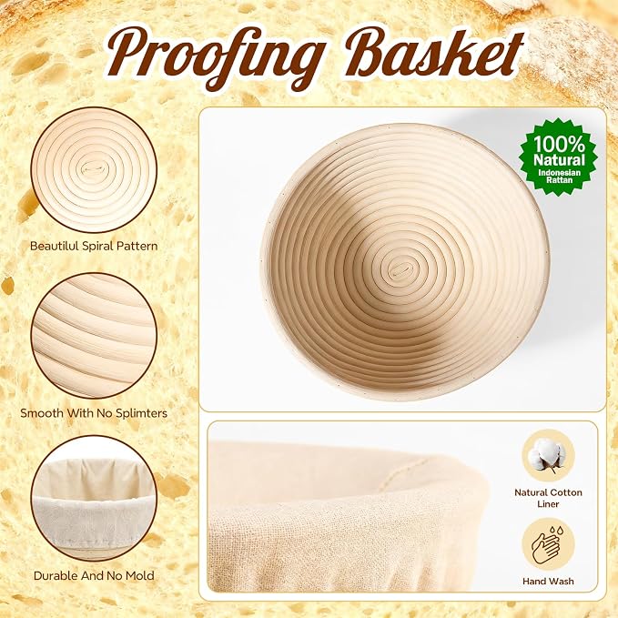 Sourdough Starter Kit, Sourdough Bread Baking Supplies, Round & Oval Banneton Bread Proofing Basket, Bread Sling, Starter Jar, Dough Whisk, Scrapers, Stencils & Bag, Complete Sourdough Kit Gifts