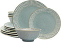 Bzyoo 12-Piece Reactive Blue Ceramic Dinnerware Set Bali Breeze Blue Elegant Table Setting for Every Occasion - Microwave & Dishwasher Safe Stackable