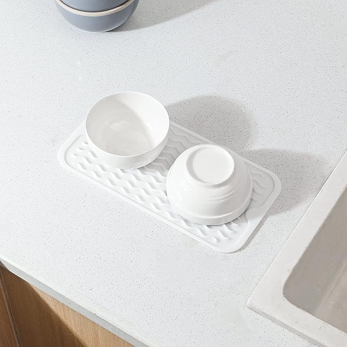 MicoYang Silicone Dish Drying Mat for Multiple Usage,Easy clean,Eco-friendly,Heat-resistant Silicone Mat for Kitchen Counter or Sink,Refrigerator or Drawer Liner White S 12 inches x 6 inches