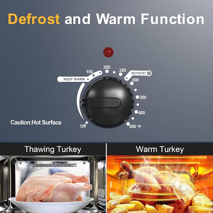 24 Quart Electric Roaster Oven with Visible & Self-Basting Lid, Large Turkey Roaster Oven with Defrost & Warm Function, Adjustable Temperature, Removable Pan & Rack, Stainless Steel, Blue