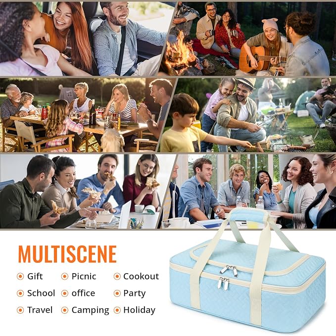 Insulated Casserole Carrier - Portable Casserole Carrier for Hot or Cold Food, Lasagna Holder for Parties,Picnic,Cookouts,Traveling - Fits 9" x 13" Baking Dish (Blue)