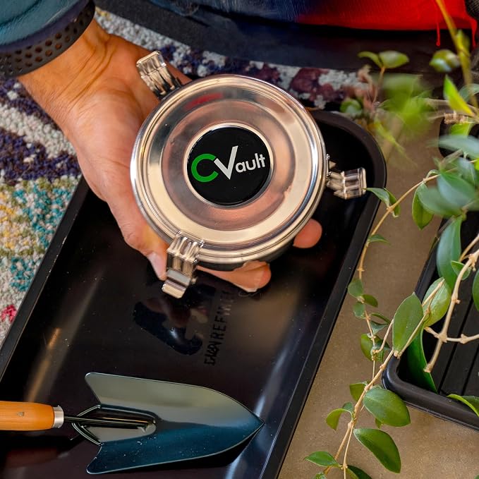 CVAULT Large 2 oz Storage Container | Air Tight & Light Resistant | Food Grade Stainless Steel | Includes 62% RH 8-gram Pack