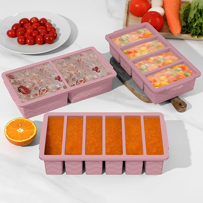 3-Pack Silicone Freezer Trays with Lid,2 Large 2-Cup(500ml)&4 Medium 1-Cup(125ml)&6 Small 1/2-Cup(75ml) Soup Freezer Container Molds,Ice Cube Tray For Meal Prep&Freezing Soup,Stews,Sauces