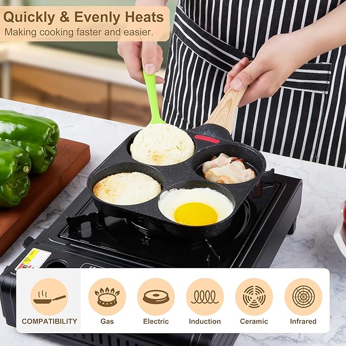 MyLifeUNIT Egg Pan, 4 Cup Egg Frying Pan and 40oz Pancake Batter Dispenser Bundle