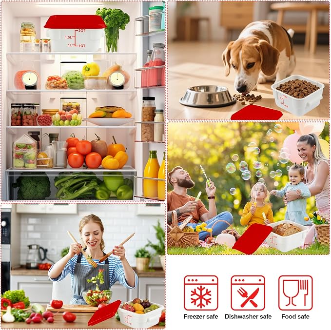 Square Food Containers with Lids 4-Pack, Commercial Grade Plastic Bins for Restaurant Kitchen Pantry Storage, Freezer & Dishwasher Safe (Red, 2QT-4PACK)