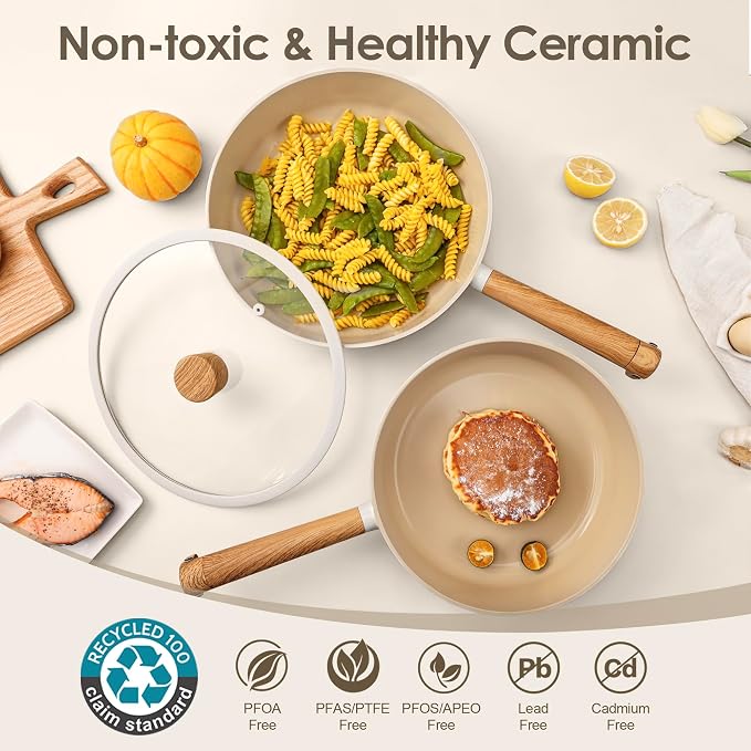 SENSARTE Ceramic Cookware Set 14Pcs, Nonstick Pots and Pans Set, Healthy Non Toxic Induction Cooking Set, Stackable Cookware with Kitchen Utensils, Pot Protectors, PFAS/PTFE Free