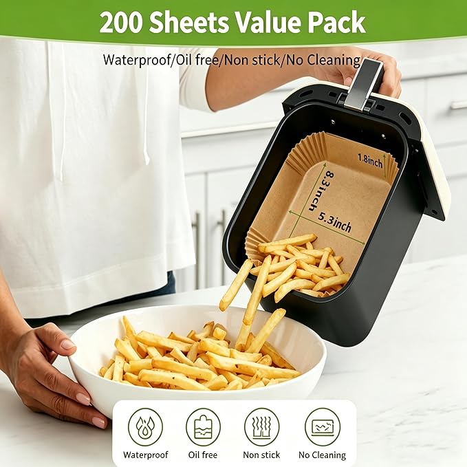 Air Fryer Liners for Bella 4Qt Slim Air Fryer,Rectangle Airfryer Liners,200Pcs Parchment Paper liners for Ninja Dual Air Fryer,Accessories for Ninja/bella
