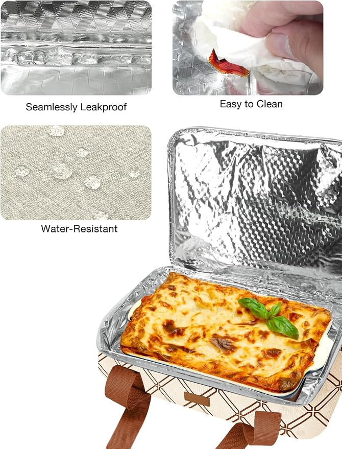 Casserole Carrier Bag, Single Insulated Food Bag, Hot Cold Lasagna Holder Tote for Picnic, Potluck or Travel, Lightweight Picnic Bag