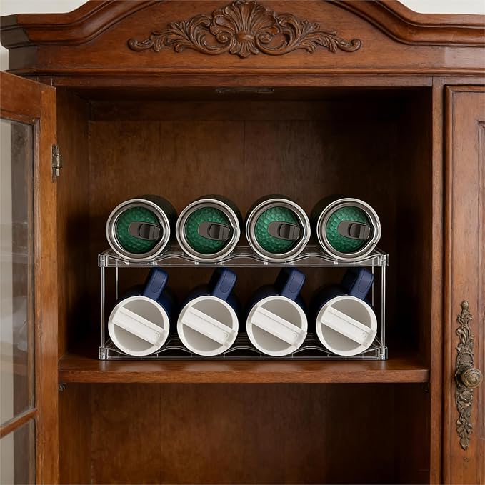 Yieach 2 Pack 2 Tier Waterbottle Organizer for Cabinet - Large Compartment Stackable Water Bottle Holder,Wine Bottle Rack,Acrylic Water Bottle Organizer Rack for 40 oz Stanley Cup,Yeti,Tumbler Shelf