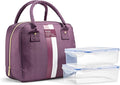 Fit & Fresh Bloomington Lunch Bag for Women - Insulated Large Lunch Box for Work with Containers, Leak-Resistant, Stain-Resistant, Zipper Closure, Plum Stripe