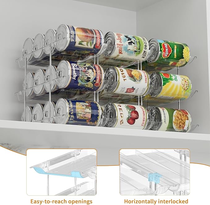 LXLXXL Can Organizer For Pantry Canned Food Goods Organizer For Cabinet Clear Automatic Rolling Can Storage Organizer Pantry Holders Rack, Holds Up to 48 Cans