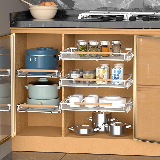 Pull Out Drawer Cabinet Organizer, Expandable Slide Out Storage Shelves - Heavy Duty, Durable and Smooth Slide-Out, 12.3"~18.3" Wide x 22.5" Deep, 1 Pack