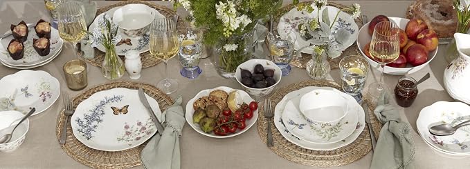 Lenox Porcelain Dinnerware Sets For 4, Butterfly Meadow Herbs 12-Piece Dinnerware Set, Service For 4, Microwave Safe Plates, White Dinner Plates and Bowls Sets, Dishes, Kitchen and Dining (12 Piece)