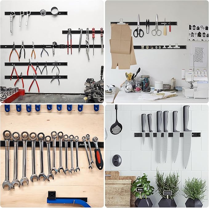 6 Pieces 24" Magnetic Tool Holder Strip, Black Magnet Bar, Metal Tool Organizer Rack for Garage Organization, Easy To Install in Workshop, Mounting Screws Included
