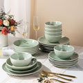GBHOME 24 Pieces Double Bowls Dinnerware Sets for 6, Stoneware Plates and Bowls Set with Reactive Glaze, Scratch Resistant Stoneware Dishes Set, Dishwasher & Microwave Safe-Light Green
