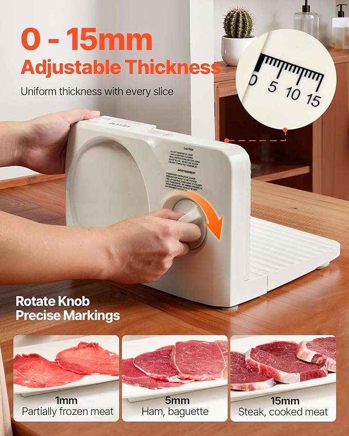 VEVOR Meat Slicer, 6.7" Foldable Electric Cutter with Dual Security Lock, 0-0.59" Adjustable Thickness, Easy to Clean, 180W Home Food-Slicer for Frozen Meat, Ham, Baguett, Steak