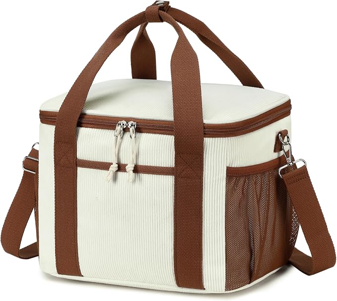 BTOOP Insulated Lunch Bag for Women Adult, Large Lunch Box Cooler with Adjustable Shoulder Strap Leak-Proof Lunch Tote for Work Teacher Picnic Beach (Cream-Large)