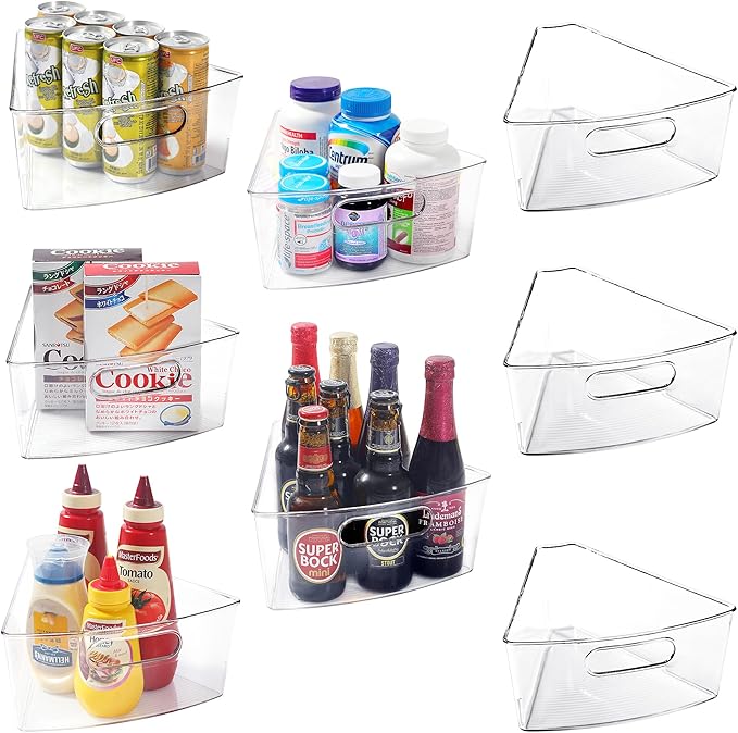 Leeden Lazy Susan Organizer for 32" Diameter Corner Lazy Susan, Plastic Kitchen Cabinet Storage Bins with Handle, 8 Packs, 1/8 Wedge - Food Safe, BPA Free