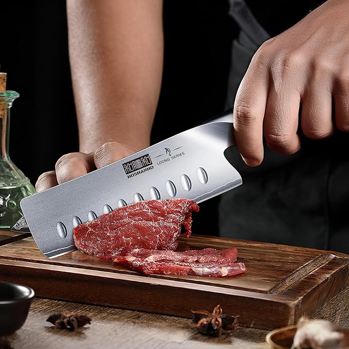 HOSHANHO 5.5 Inch Nakiri Knife, Japanese High Carbon Stainless Steel Chef Knife, Multipurpose Meat Vegetable Sharp Kitchen Knife with Ergonomic Pakkawood Handle
