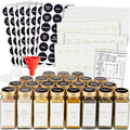 Talented Kitchen 24-Pack Glass Spice Jars - 4 Oz Square Bottles & Gold Metal Caps - Refillable Shaker & Pour Lids, 284 Preprinted Stickers - Seasoning Organizer for White & Gold Kitchen Organization