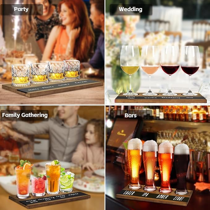Flight Board Wine Flight Tasting Set of 4, Whiskey Tasting, Wooden Wine Tastings Kit for Beer, Cocktails, Champagne Flights, Coffee, Tastings, Party Supplies