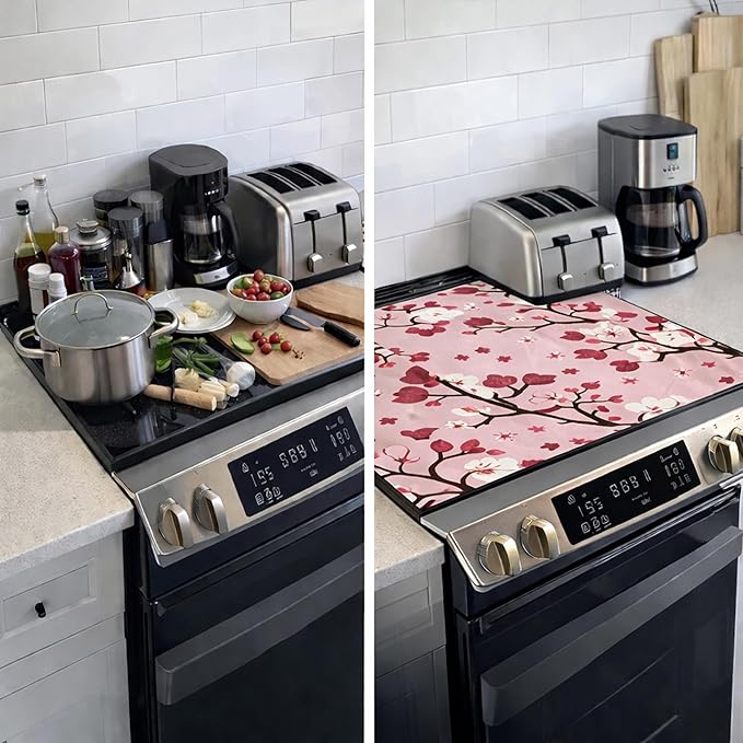 Decorative Electric Stove Top Covers, Heat Resistant Silicone Stove Cover Mat, Stove Top Protectors for Electric Flat Glass Stoves, Adds Extra Counter Space for Small Kitchens and Apartments