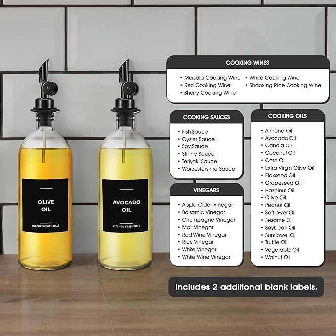 Spaceneat Olive Oil Dispenser 2-Pack, Black, 16.9 fl oz & 61 Extra Kitchen Labels (Black)