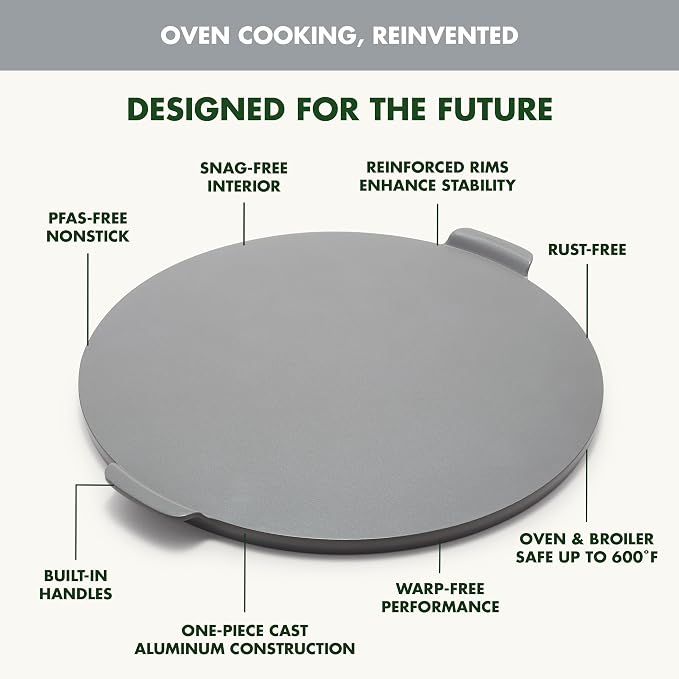 GreenPan Premiere Ovenware Healthy Ceramic Nonstick 16.5" Pizza Pan, PFAS-Free, Warp-Free Bakeware, Durable Quick Heating Baking Tray, Oven & Broiler Safe to 600F, Dishwasher Safe, Gray