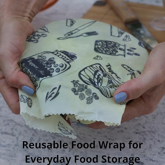 Beeswax Wrap: Sustainable Plastic-Free Storage for Snacks & Bread. Reusable, Cotton-Based & Eco-Friendly. Grey Nuts Design, 55”x13.4” Roll.