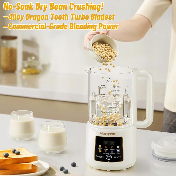 50oz Nut Milk Maker Machine, 8 in 1 Soy Milk Maker with 12 Blades | No Soak/Delay Start/Keep Warm/Self-Clean for Homemade Almond/Soy/Oat Milk, Juice, Plant-Based Dairy Free for Family & Party