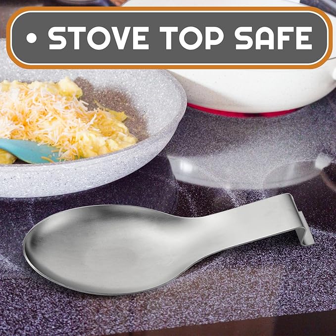 Nuanchu 10 Pcs Stainless Steel Spoon Rest Spatula Ladle Holder Spoon for Stove Top Heavy Duty Spatula Holder for Countertop Dishwasher Safe Utensil Rest for Kitchen, 3.8 x 9.6" (Silver)