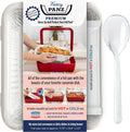 Fancy Panz White Premium Aluminum Foil Pan Carrier with Secure Latch Lid & Hot/Cold Gel Pack - Made in USA Reusable Casserole Carrier for Half Size Pans - Food Transport Holder for Entertaining