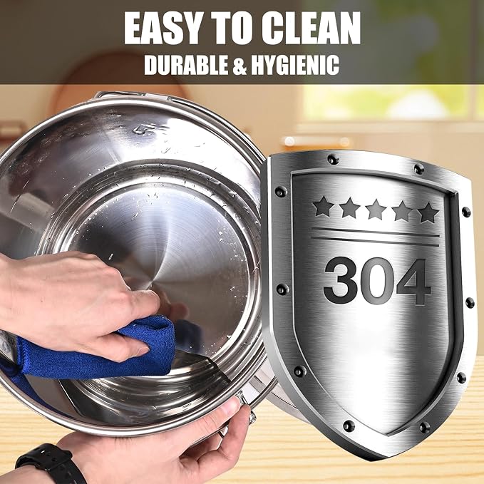 FULIYE 21L/5.6GAL and 34L/9GAL Stainless Steel Airtight Canister, Food Storage Canisters with Airtight Lid&Locking Clamp Rice Cereal Grain Canisters, Storager Bucket for Flour, Coffee Bean, Sugar