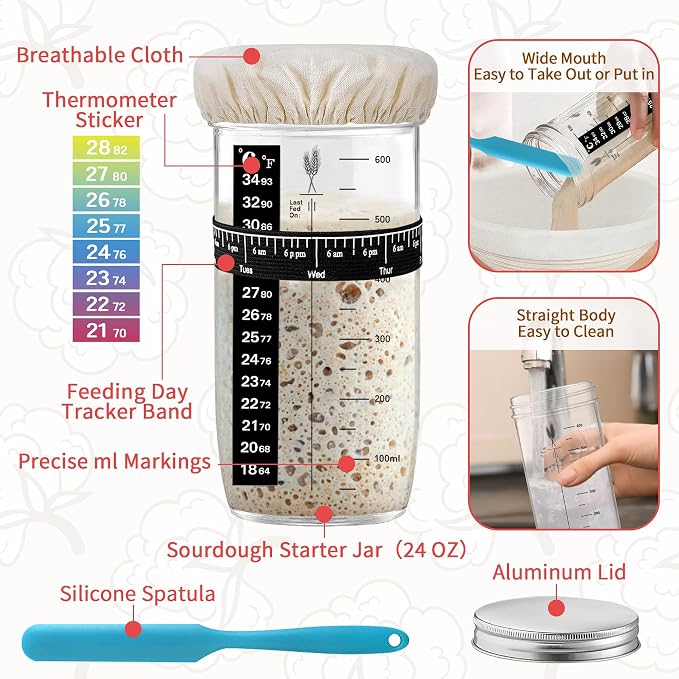 PeacePeo 38 Pcs Sourdough Starter Kit, Cotton Rope Banneton Bread Proofing Basket with Sourdough Starter Jars,10 Inch Round & Oval Proofing Basket with Liners & Covers for Artisan Bread Baking