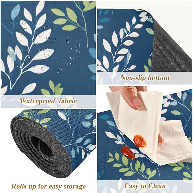 2-in-1 Table Runner Trivet for Hot Dishes Heat Resistant Hot Plate Mat Pad 39x12 Inch Waterproof Table Protector Trivets for Countertop Non Slip Decorative Blue Simple Branches and Leaves