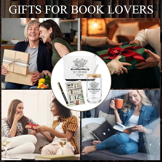 32 Pcs Books Club Gifts Book Lovers Gifts for Women Blind Date with a Read Include 16 oz Glass Cup Canvas Makeup Bag Ballpoint Pen Card for Librarian Reader Bookish Teacher