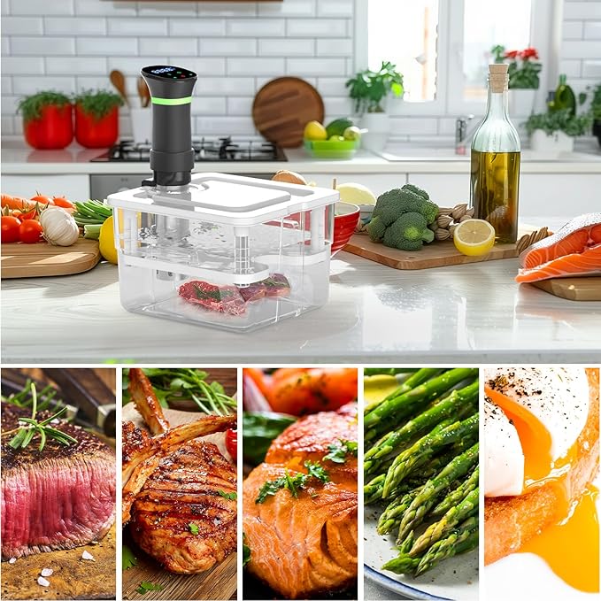Sous Vide Cooker Kit, 1000W Sous Vide Machine and 12.60QT Sous Vide Container with Lid and Adjustable Rack, with Temperature and Time Digital Display Control