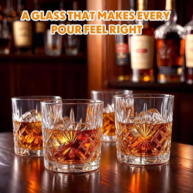 12 Pcs Old Fashioned Whiskey Glasses 8 oz Elegant Crystal Whiskey Glasses Bourbon Cocktail Rocks Glass for Bourbon Scotch Liquor Cocktails Barware Men Gifts