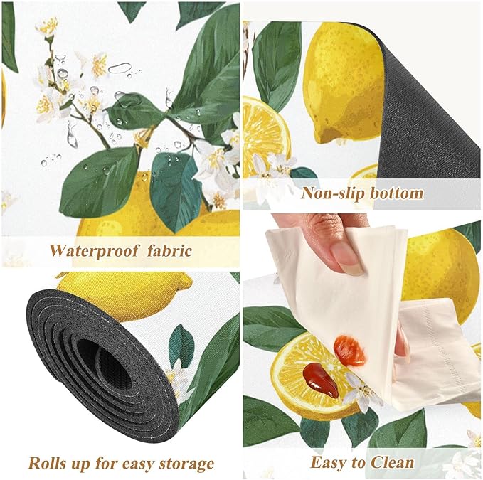 2 in 1 Table Runner Trivet for Hot Pots and Pans Heat Resistant Non Slip Waterproof 39 x 12 Inch Decorative Table Protector for Kitchen Countertop Lemon Branch Flower