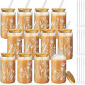 Mumufy 12 Pack Glass Cups Gift Aesthetic Cute Glass Cup Tumbler Flower Iced Coffee Mugs 16 oz with Bamboo Lid & Straw, for Wedding Birthday Bridesmaid Mom Baby Shower